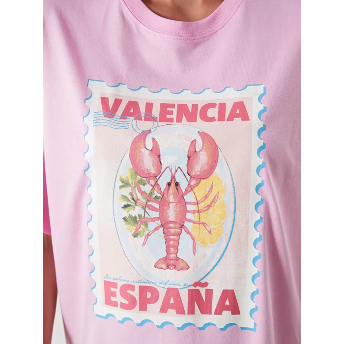 LCW Vision Pembe Valencia Baskılı Oversize Kadın Tişört