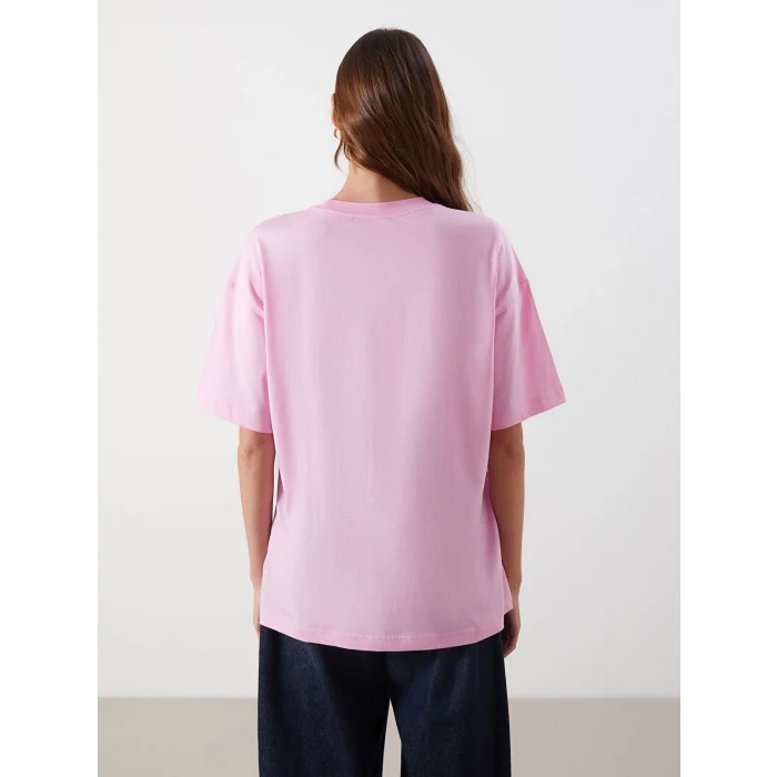 LCW Vision Pembe Valencia Baskılı Oversize Kadın Tişört