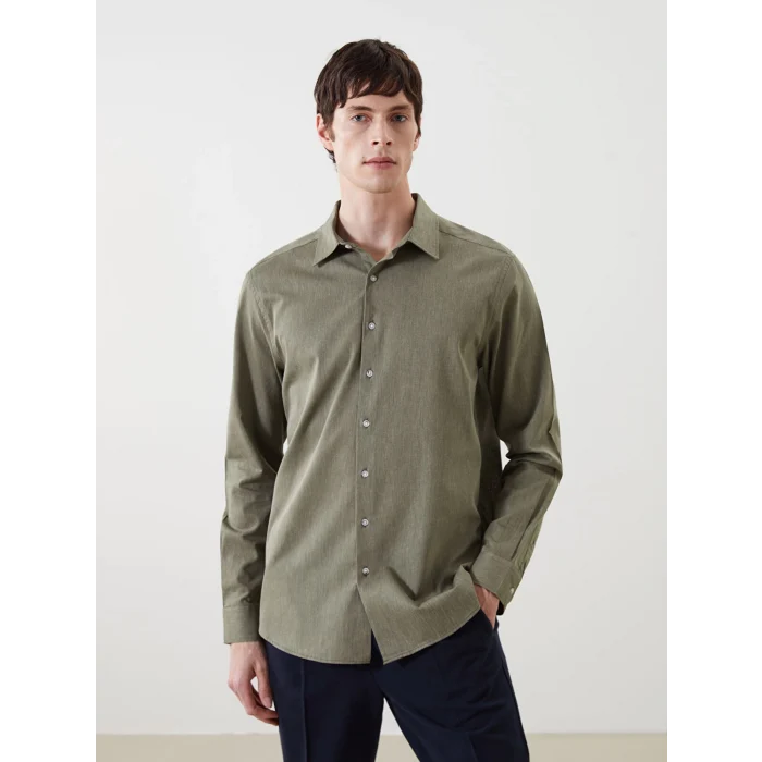 SOUTHBLUE Haki Regular Fit Uzun Kollu Keten Karışımlı Erkek Gömlek