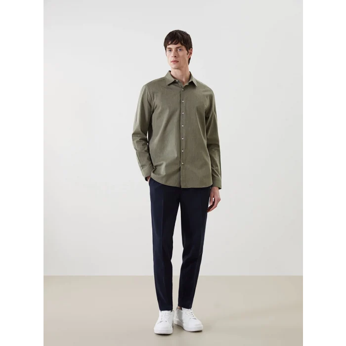 SOUTHBLUE Haki Regular Fit Uzun Kollu Keten Karışımlı Erkek Gömlek