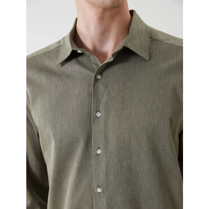 SOUTHBLUE Haki Regular Fit Uzun Kollu Keten Karışımlı Erkek Gömlek