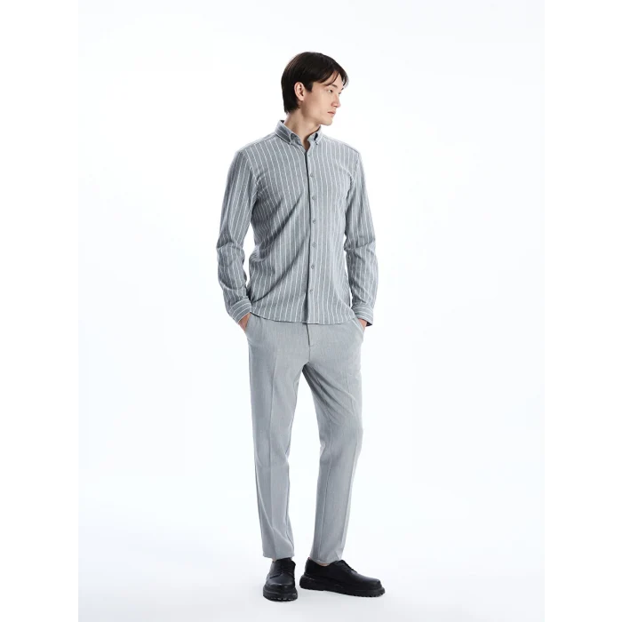 SOUTHBLUE Gri Slim Fit Uzun Kollu Çizgili Erkek Gömlek