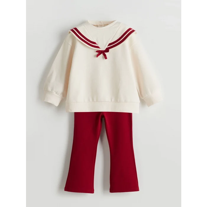 LCW Kids Ekru Kurdele Kız Çocuk Sweatshirt ve Tayt 2li