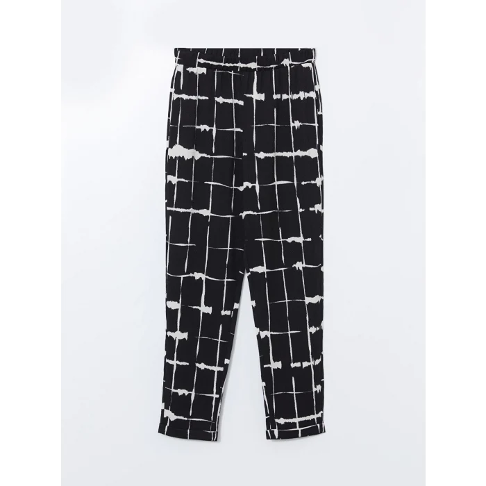 LCWAIKIKI Classic Ekru Beli Lastikli Desenli Kadın Pantolon