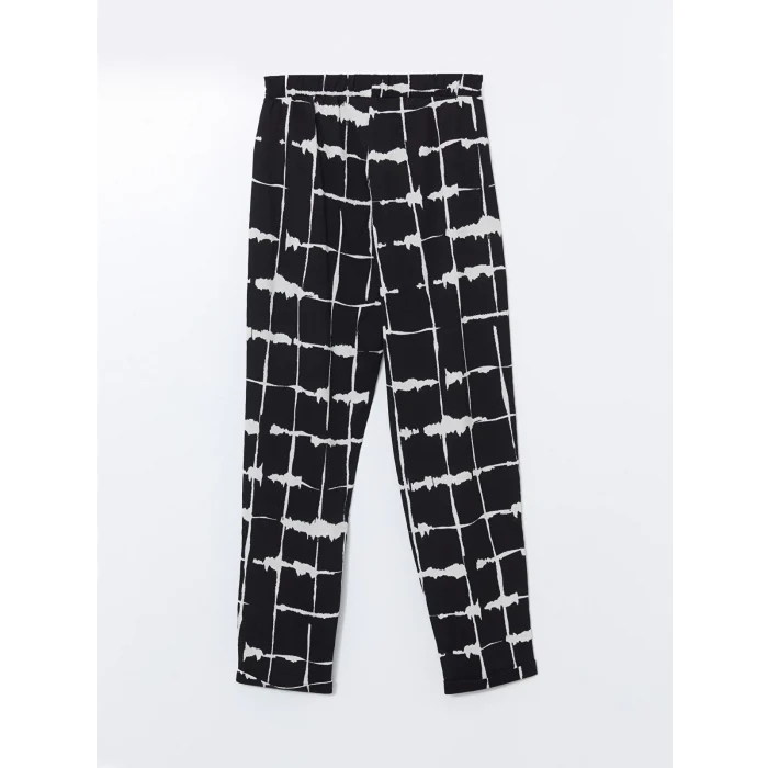 LCWAIKIKI Classic Ekru Beli Lastikli Desenli Kadın Pantolon