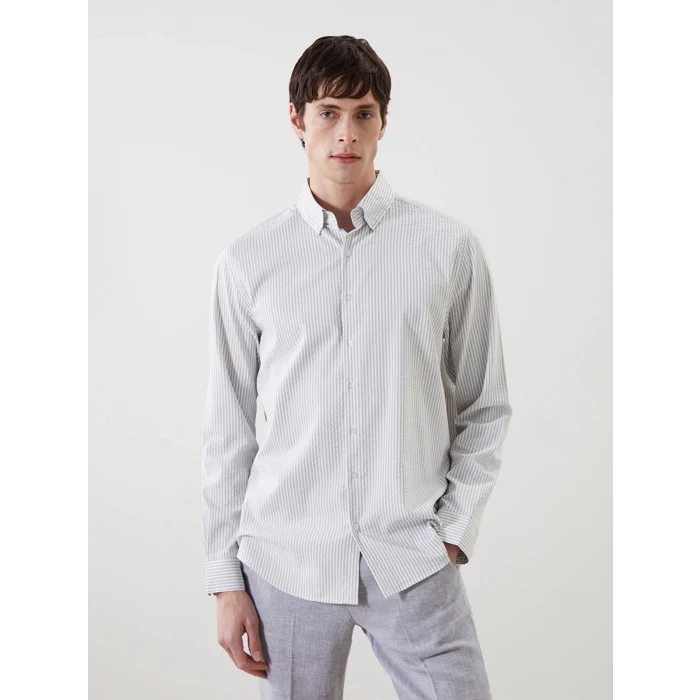 LCW Vision Gri Regular Fit Uzun Kollu Çizgili Erkek Gömlek