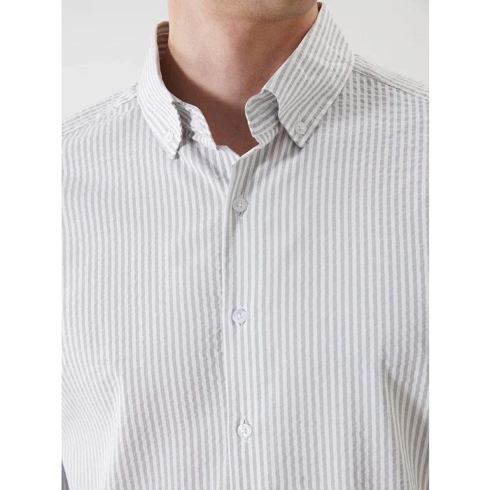 LCW Vision Gri Regular Fit Uzun Kollu Çizgili Erkek Gömlek