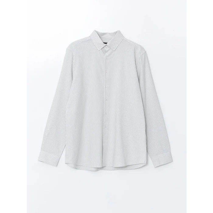 LCW Vision Gri Regular Fit Uzun Kollu Çizgili Erkek Gömlek