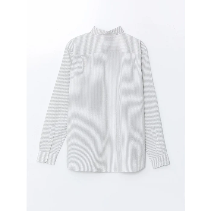 LCW Vision Gri Regular Fit Uzun Kollu Çizgili Erkek Gömlek