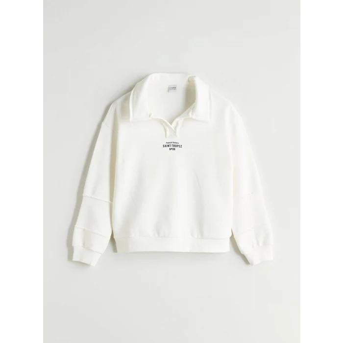 LCW Kids Ekru Polo Yaka Kız Çocuk Sweatshirt