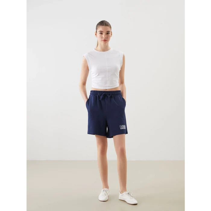 XSIDE Lacivert Beli Lastikli California Baskılı Kadın Şort