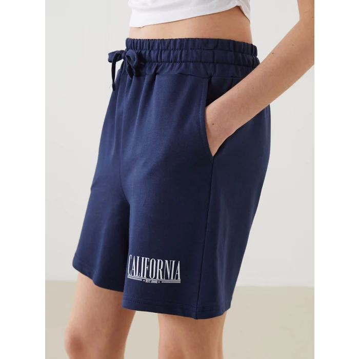 XSIDE Lacivert Beli Lastikli California Baskılı Kadın Şort