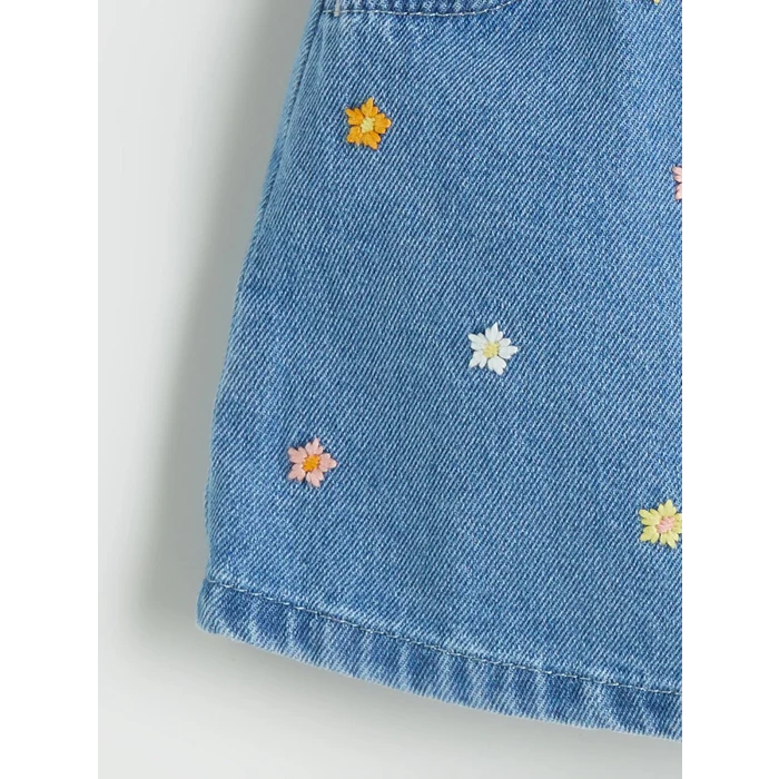 LCW Kids Indigo Beli Lastikli Nakışlı Kız Çocuk Jean Etek