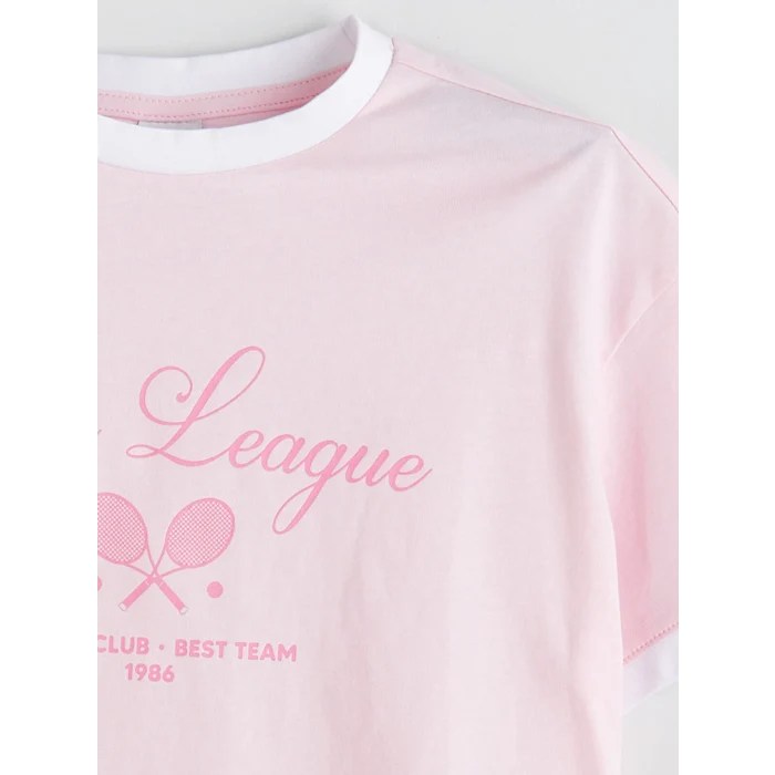 LCW Kids Pembe Bisiklet Yaka Kız Çocuk Tişört ve Şort Etek