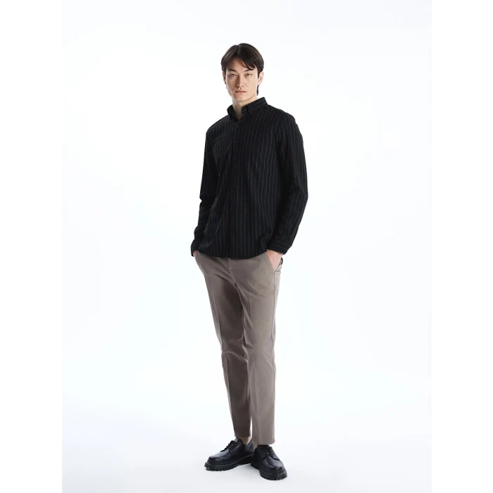 SOUTHBLUE Siyah Slim Fit Uzun Kollu Çizgili Erkek Gömlek