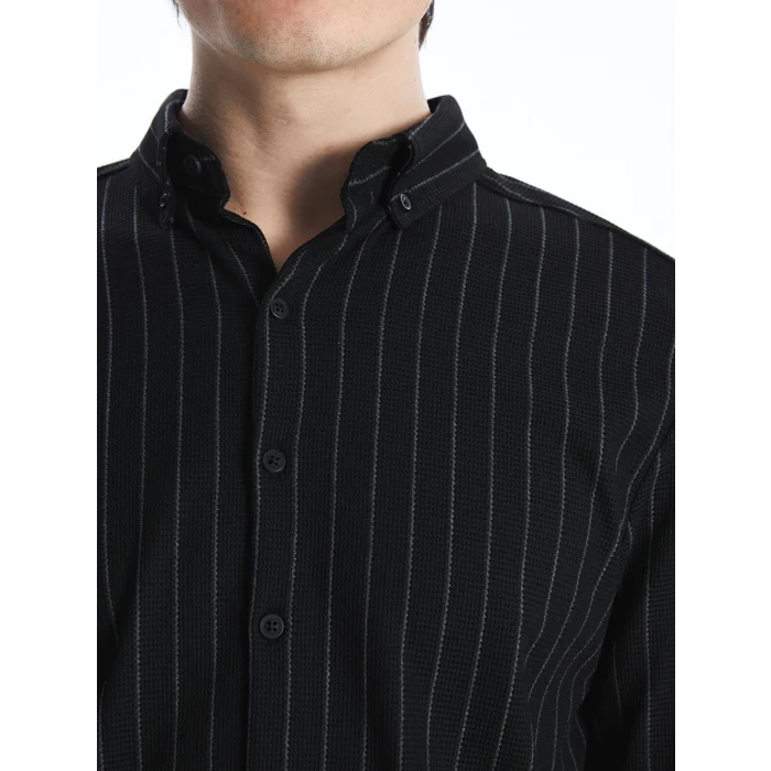 SOUTHBLUE Siyah Slim Fit Uzun Kollu Çizgili Erkek Gömlek