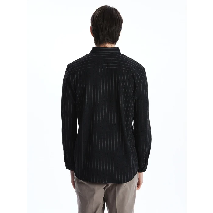 SOUTHBLUE Siyah Slim Fit Uzun Kollu Çizgili Erkek Gömlek