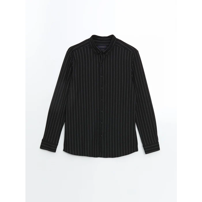 SOUTHBLUE Siyah Slim Fit Uzun Kollu Çizgili Erkek Gömlek