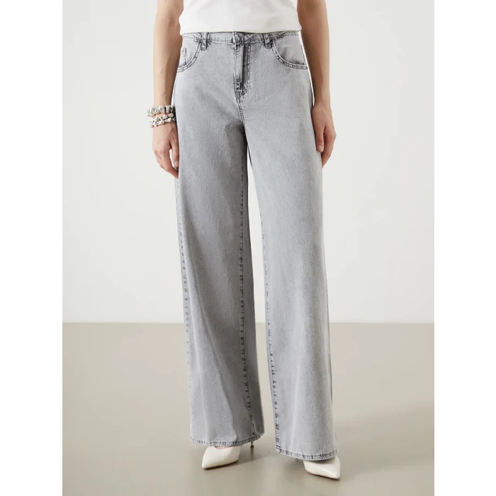 LCW Jeans Gri Wideleg Kadın Jean Pantolon
