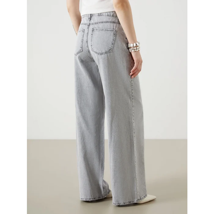 LCW Jeans Gri Wideleg Kadın Jean Pantolon