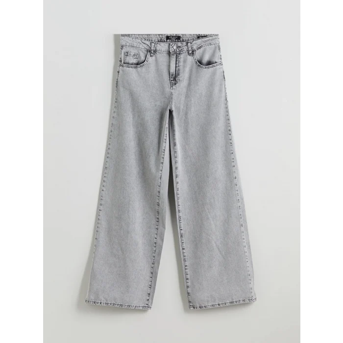 LCW Jeans Gri Wideleg Kadın Jean Pantolon