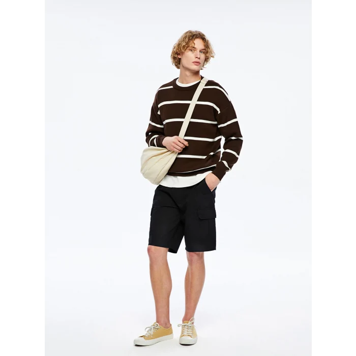 XSIDE Siyah Standart Kalıp Gabardin Erkek Kargo Şort