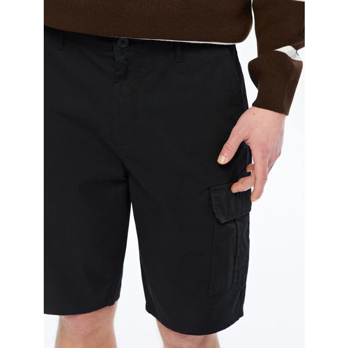 XSIDE Siyah Standart Kalıp Gabardin Erkek Kargo Şort