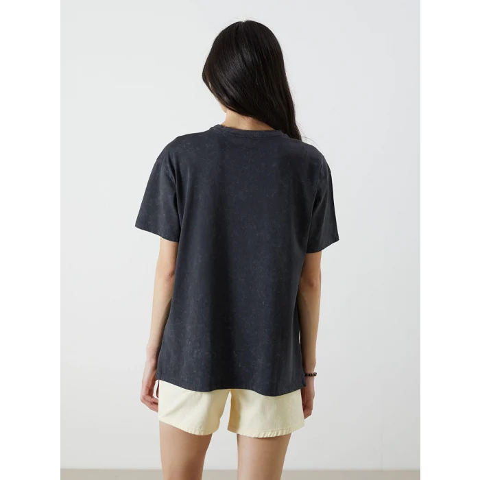 XSIDE Antrasit Bisiklet Yaka Baskılı Kadın Tişört