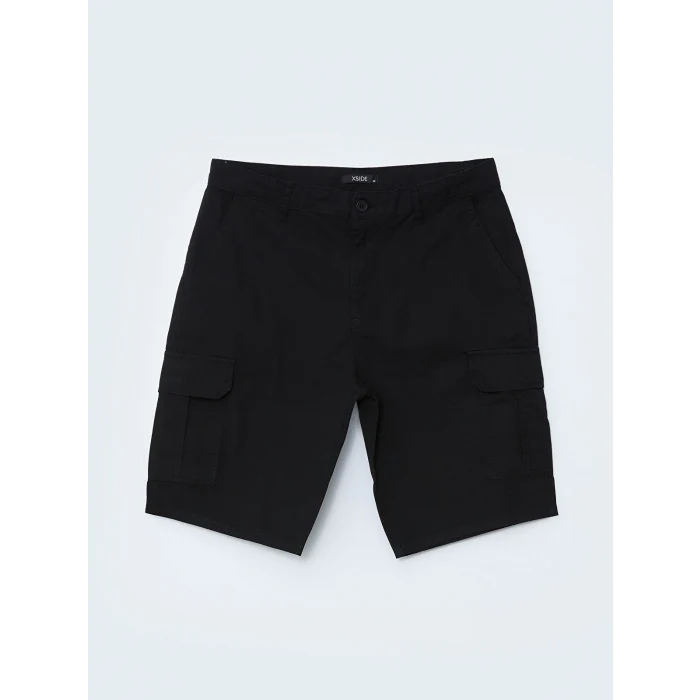 XSIDE Siyah Standart Kalıp Gabardin Erkek Kargo Şort