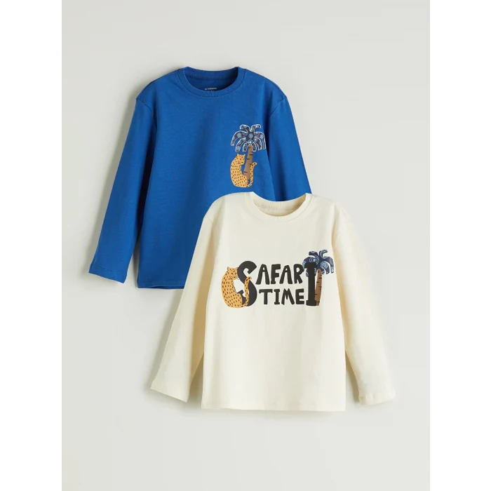 LCW baby Bej Bisiklet Yaka Baskılı Erkek Çocuk Tişört 2li