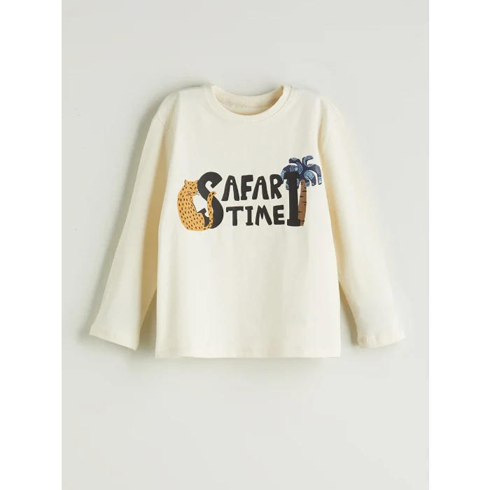 LCW baby Bej Bisiklet Yaka Baskılı Erkek Çocuk Tişört 2li