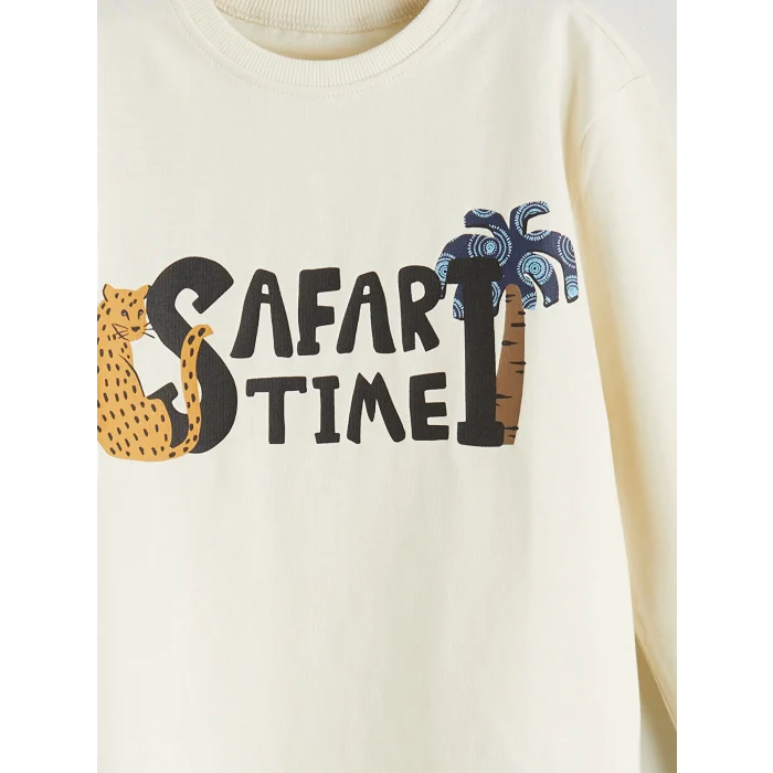 LCW baby Bej Bisiklet Yaka Baskılı Erkek Çocuk Tişört 2li