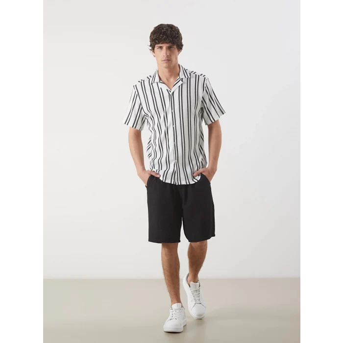 LCW Vision Siyah Standart Kalıp Keten Görünümlü Erkek Şort