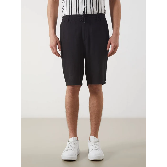 LCW Vision Siyah Standart Kalıp Keten Görünümlü Erkek Şort