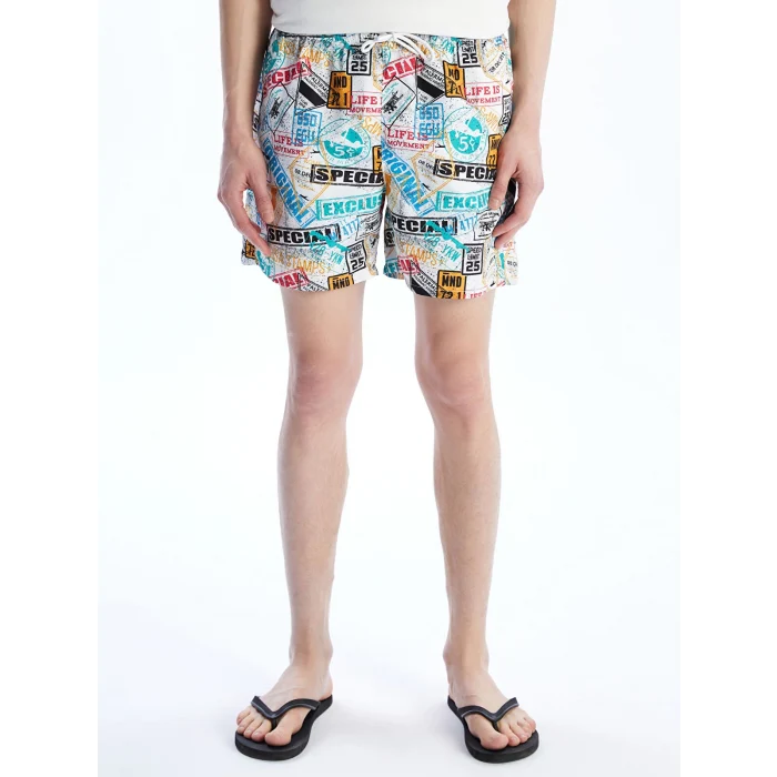XSIDE Beyaz Kısa Boy Desenli Erkek Deniz Şortu