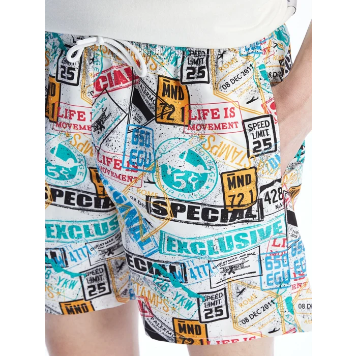 XSIDE Beyaz Kısa Boy Desenli Erkek Deniz Şortu