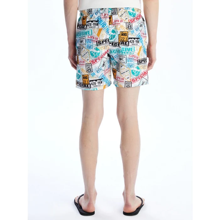 XSIDE Beyaz Kısa Boy Desenli Erkek Deniz Şortu
