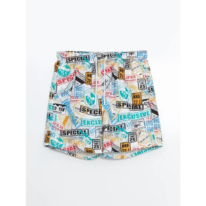 XSIDE Beyaz Kısa Boy Desenli Erkek Deniz Şortu