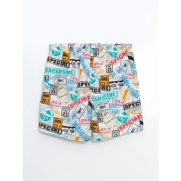 XSIDE Beyaz Kısa Boy Desenli Erkek Deniz Şortu