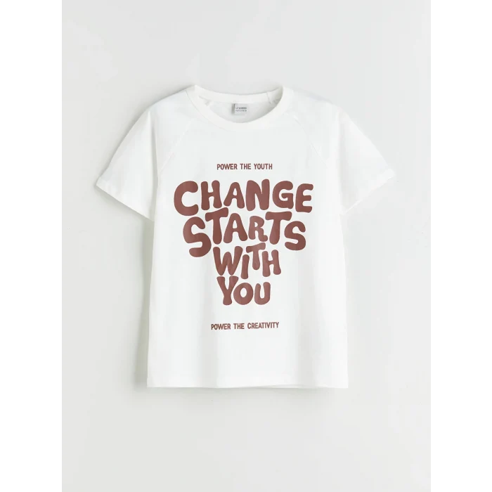 LCW Kids Ekru Bisiklet Yaka Erkek Çocuk Tişört ve Şort