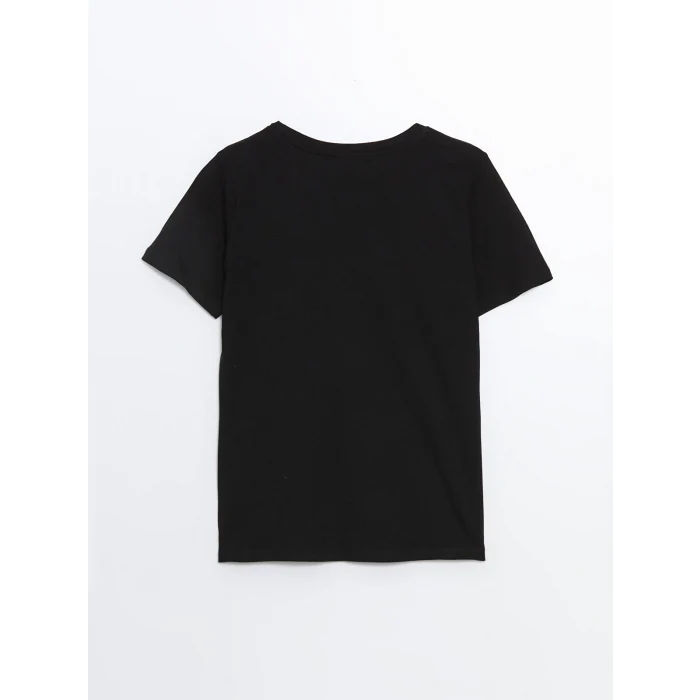 LCWAIKIKI Classic Siyah Bisiklet Yaka Baskılı Kadın Tişört