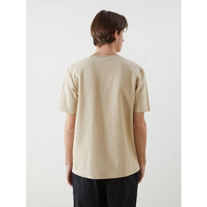 XSIDE Bej Bisiklet Yaka Nakışlı Erkek Tişört