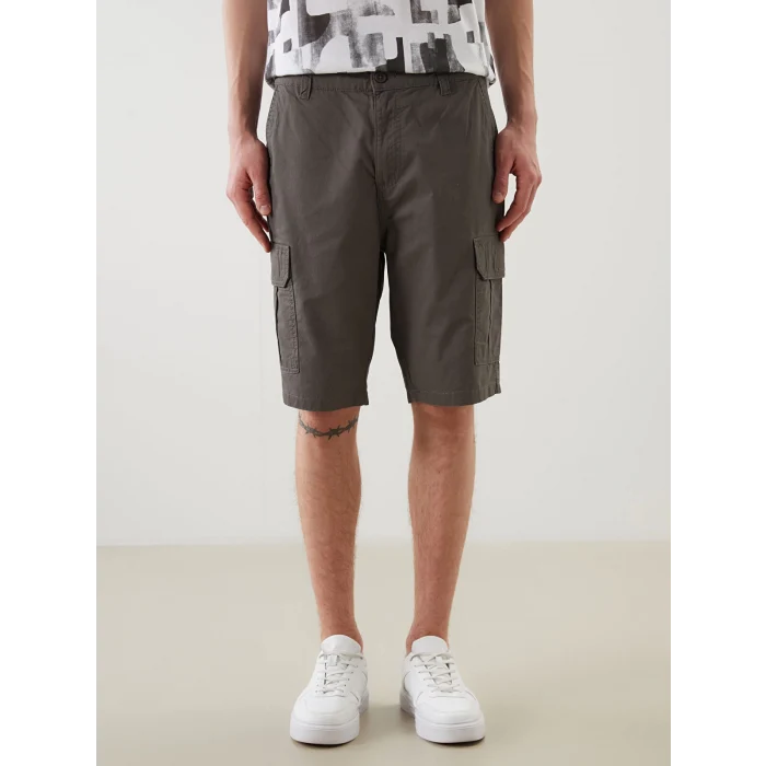 XSIDE Haki Standart Kalıp Gabardin Erkek Kargo Şort