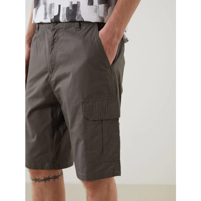 XSIDE Haki Standart Kalıp Gabardin Erkek Kargo Şort