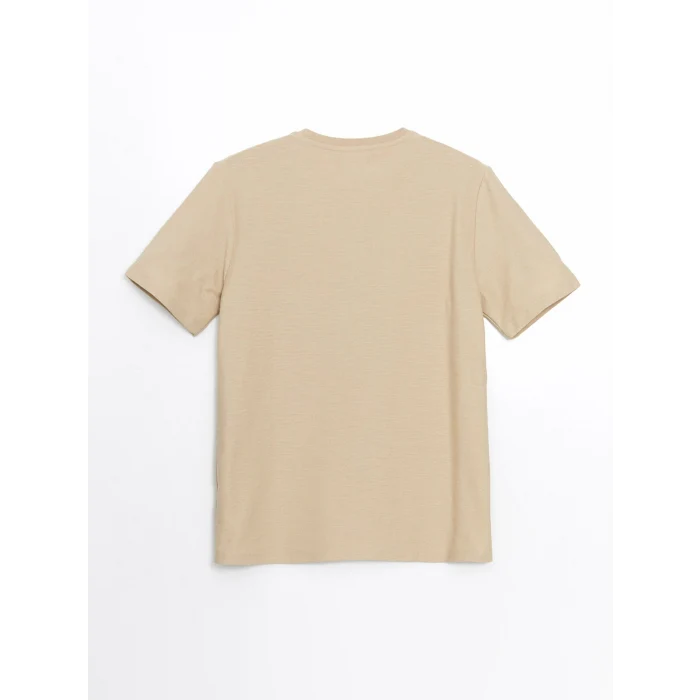 XSIDE Bej Bisiklet Yaka Nakışlı Erkek Tişört