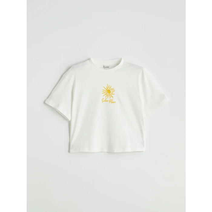 LCW Kids Ekru Bisiklet Yaka Kız Çocuk Tişört ve Şort Etek