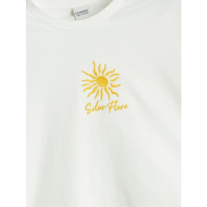 LCW Kids Ekru Bisiklet Yaka Kız Çocuk Tişört ve Şort Etek