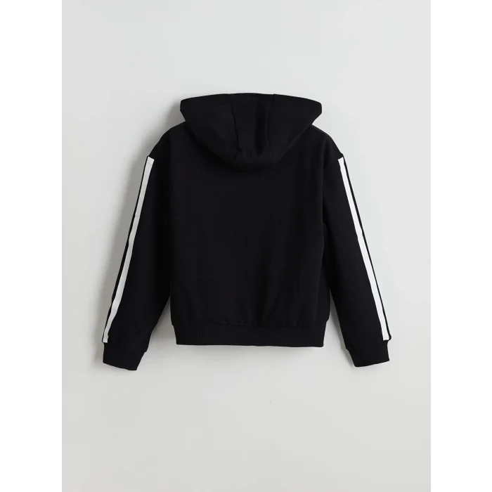 LCW Kids Siyah Kapüşonlu Kız Çocuk Fermuarlı Sweatshirt