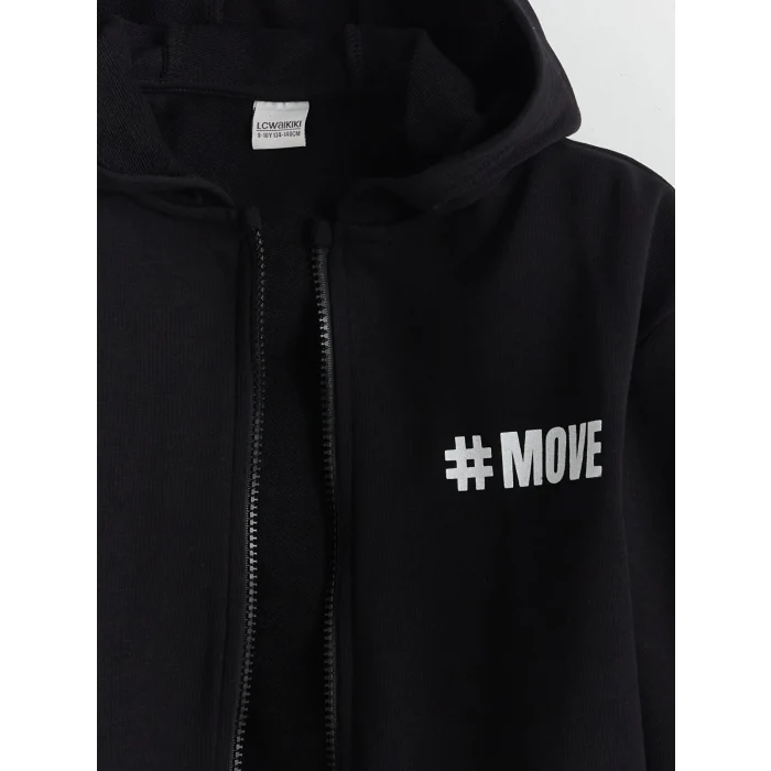 LCW Kids Siyah Kapüşonlu Kız Çocuk Fermuarlı Sweatshirt