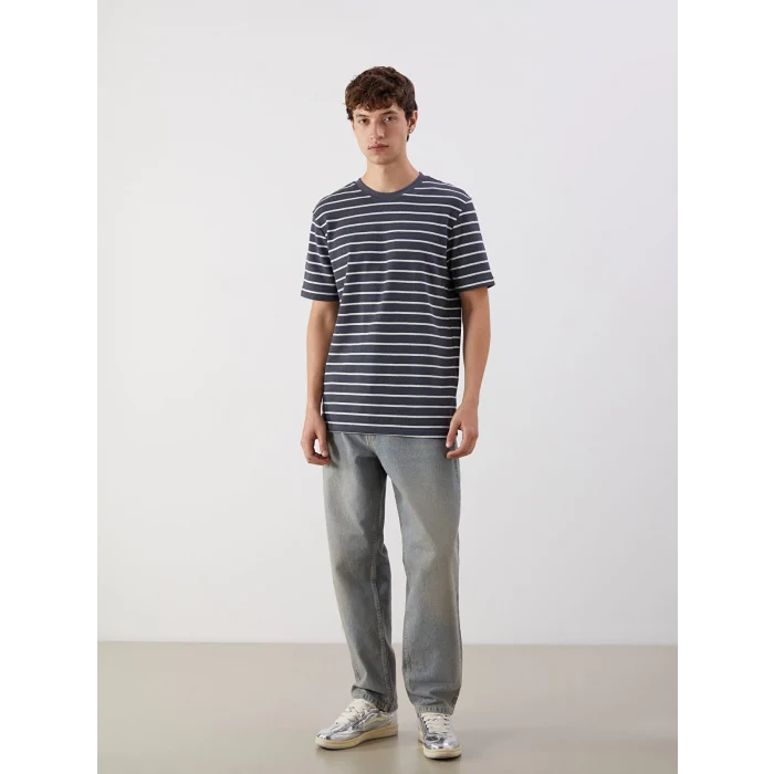 XSIDE Antrasit Bisiklet Yaka Çizgili Erkek Tişört